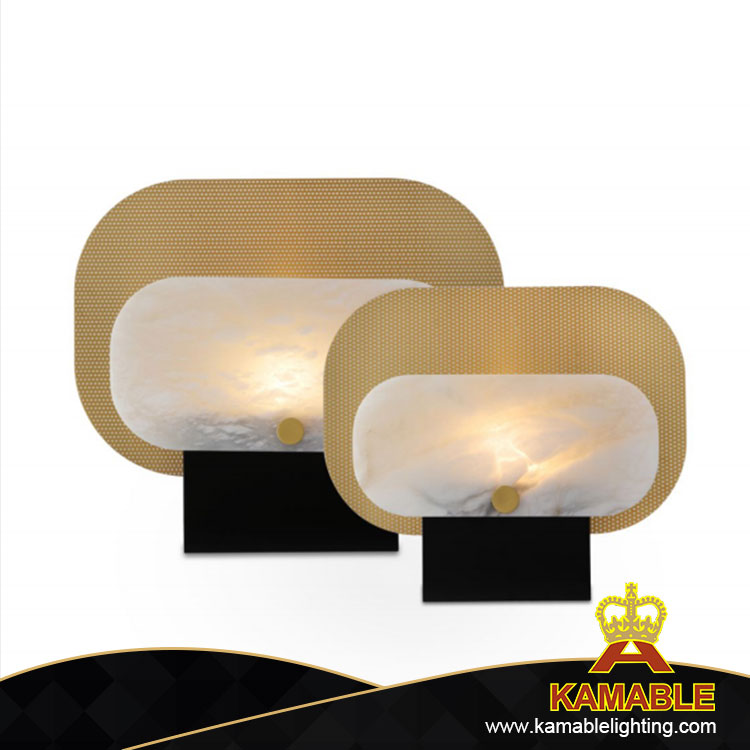 مصباح طاولة غرفة نوم رخام معدني بيضاوي ذهبي (MT21760-1-350)