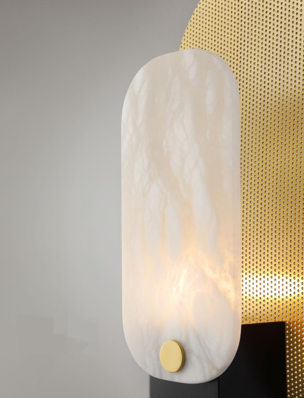 مصباح طاولة غرفة نوم رخام معدني بيضاوي ذهبي (MT21760-1-350)
