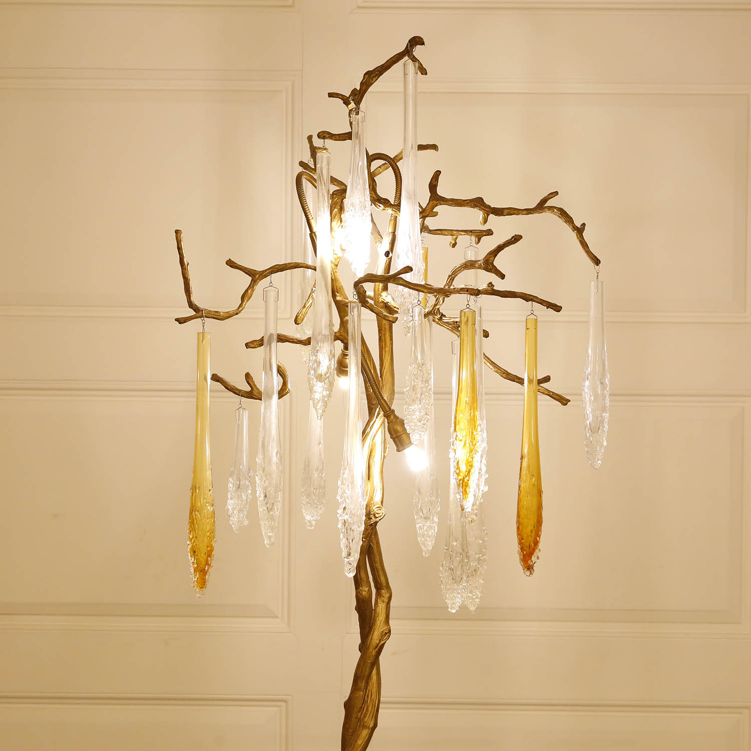 شجرة على شكل فن زخرفة زجاجية نحاسية مصباح أرضية غرفة الضيوف (KA531-F)