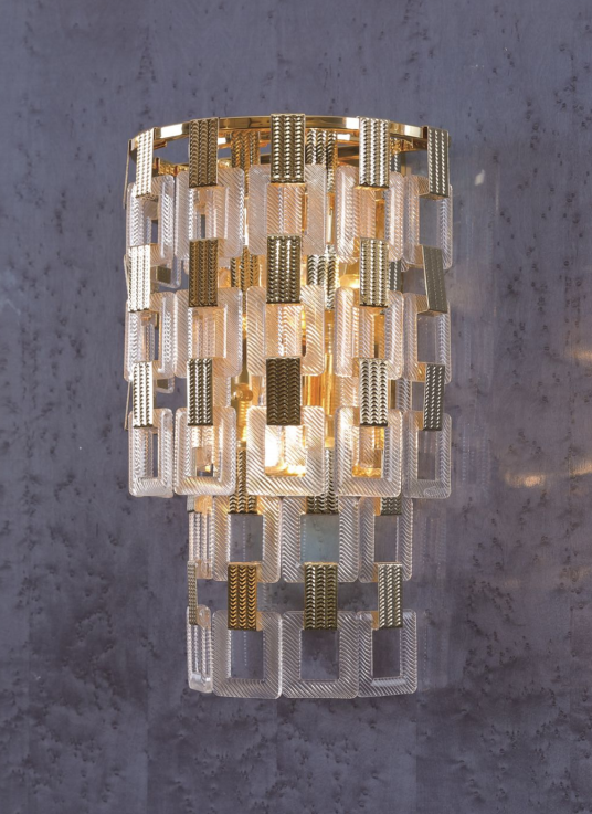 مصباح جداري دافئ داخلي بسلسلة مربعة من الذهب الشفاف (MB80200-3-520)